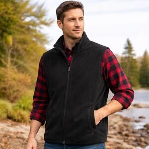Woolrich Men’s 2XL Black Fleece Vest Full Zip Outdoor Classic Layer